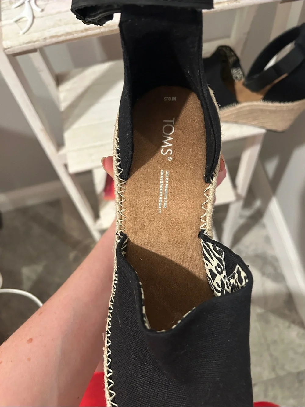 TOMS black canvas espadrille wedge sandals